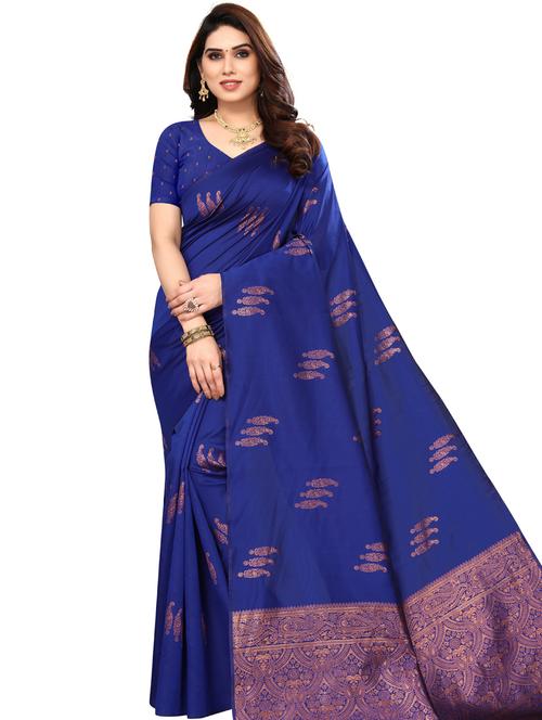 navy blue self design kanjivaram saree - 20415601 - Very Small Image - 1