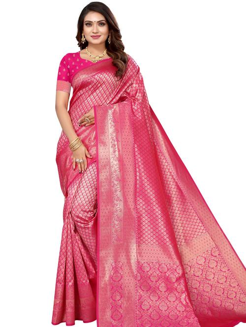 women pink banarasi saree with blouse - 20415628 - Very Small Image - 1