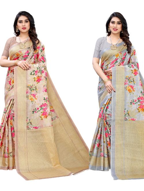 women pack of 2 floral printed sarees - 20415643 - Very Small Image - 1