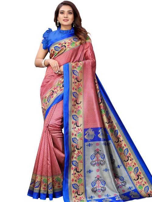 pink art silk printed saree with blouse - 20415646 - Very Small Image - 1