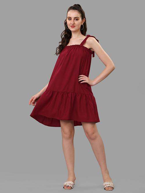 maroon solid shoulder strap tent dress - 20415880 - Very Small Image - 1