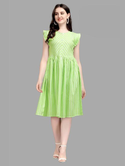 lime stripes fit & flare dress - 20415893 - Very Small Image - 1