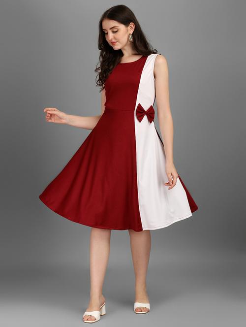 color blocked sleeveless fit & flare dress - 20415902 - Very Small Image - 1
