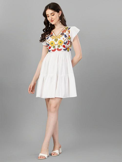 white embroidered fit & flare dress - 20415923 - Very Small Image - 1