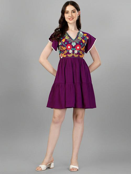 purple embroidered fit & flare ethnic dress - 20415924 - Very Small Image - 1