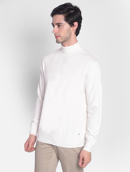 men solid white high neck viscose pullover - 20416972 - Very Small Image - 1