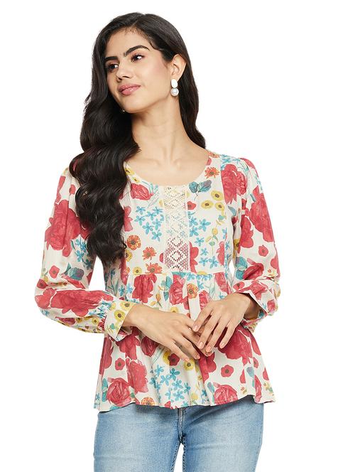 optic white floral print a-line top - 20417067 - Very Small Image - 1