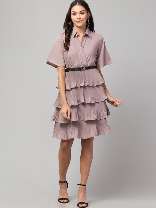 taupe solid layered dress - 20417141 - Very Small Image - 1
