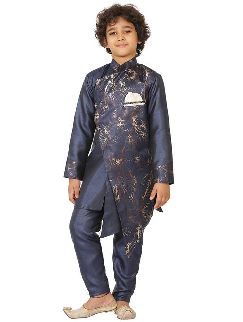 boys silk asymmetric kurta pajama set - 20418311 - Very Small Image - 1
