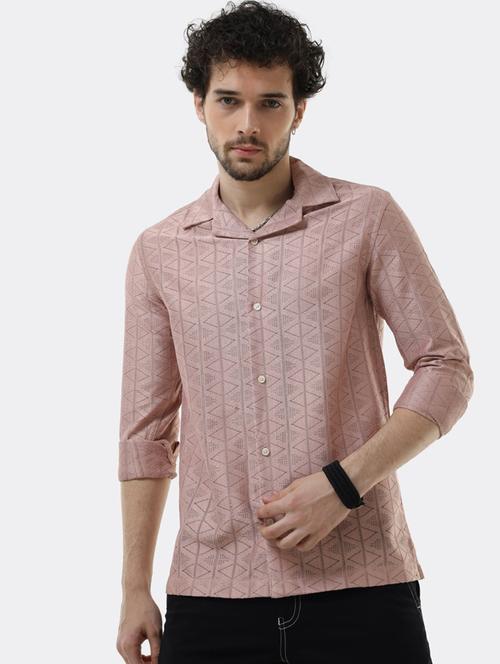 men self designed pink cotton blend casual shirt - 20418885 - Very Small Image - 1
