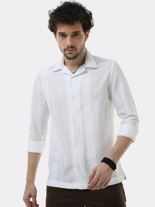 men self designed white cotton blend casual shirt - 20418886 - Very Small Image - 1