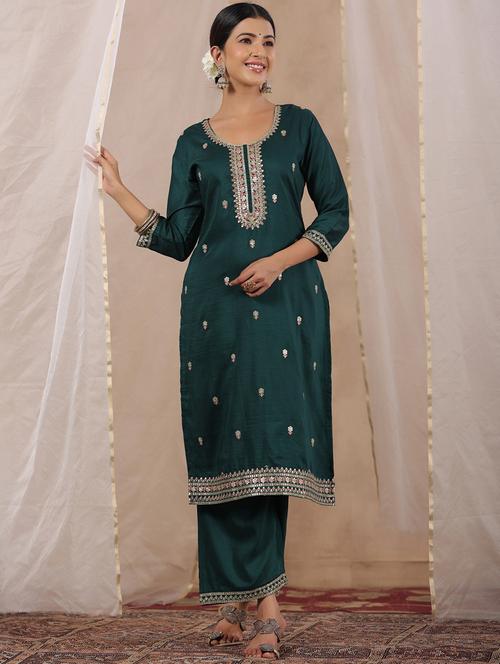 women green round neck straight kurta - 20419053 - Very Small Image - 1