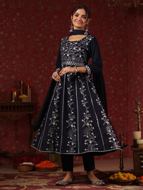 navy blue kurta pant set with dupatta - 20419067 - Very Small Image - 1