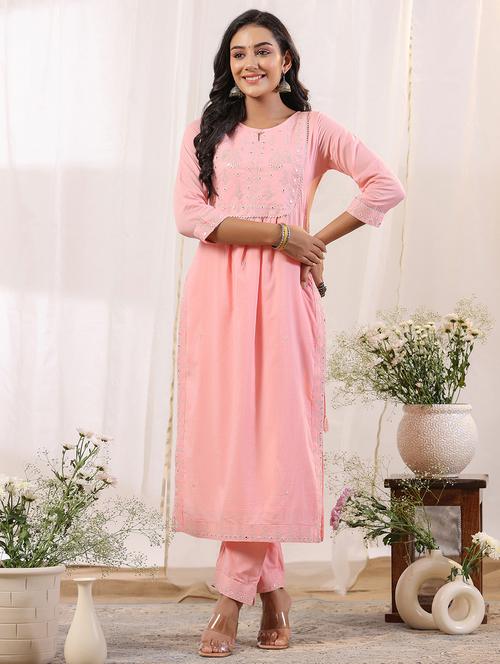 pink cotton kurta pant set - 20419111 - Very Small Image - 1