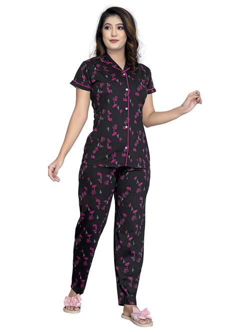 black floral print pyjama nightwear set - 20419519 - Very Small Image - 1
