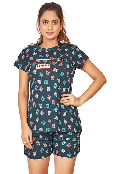 teal printed shorts nightwear set - 20419572 - Very Small Image - 1
