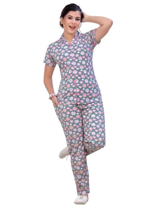 grey printed pyjama nightwear set - 20419576 - Very Small Image - 1