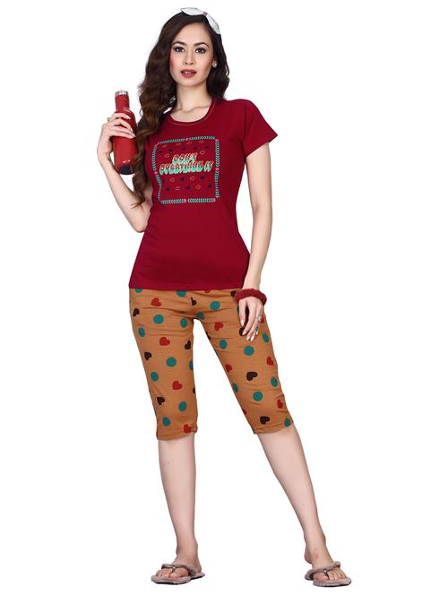 multi colored printed capri nightwear set - 20419583 - Very Small Image - 1