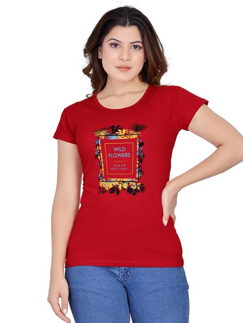 women's chest print round neck t-shirt - 20419645 - Very Small Image - 1