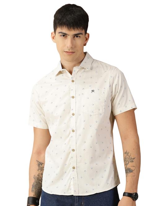 cream micro printed cotton casual shirt - 20419921 - Very Small Image - 1