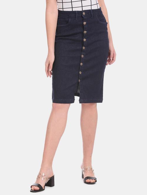 navy blue solid denim skirts - 20419966 - Very Small Image - 1