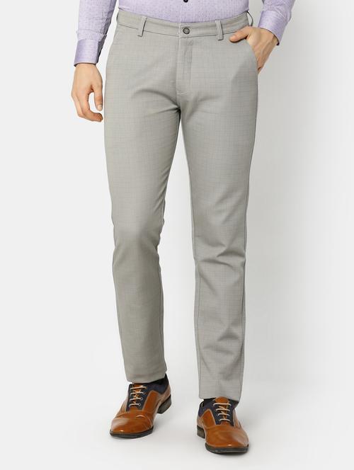 men checkered grey cotton chinos casual trouser - 20420139 - Very Small Image - 1