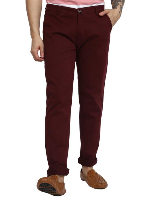 men solid maroon cotton chinos casual trouser - 20420162 - Very Small Image - 1