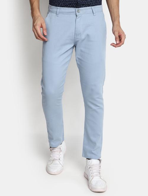 men solid blue cotton chinos slim fit casual trouser - 20420167 - Very Small Image - 1