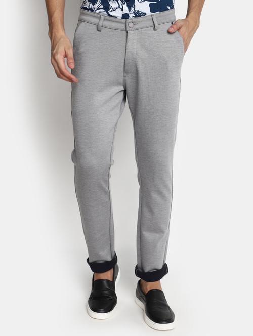 men solid grey cotton chinos slim fit casual trouser - 20420172 - Very Small Image - 1