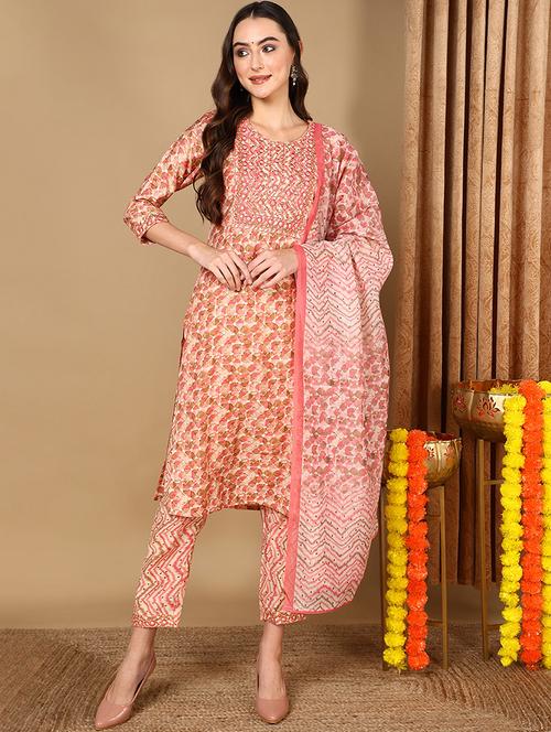 peach three quarter sleeve suit set - 20420451 - Very Small Image - 1