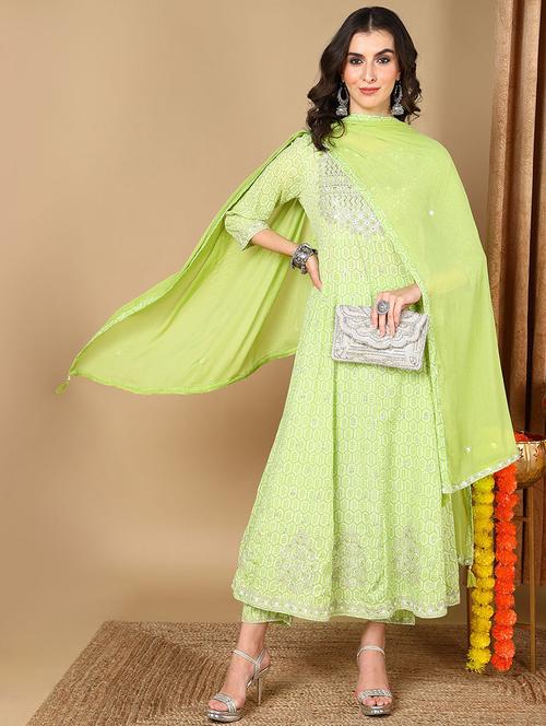 yoke zari embroidered printed suit set - 20420456 - Very Small Image - 1