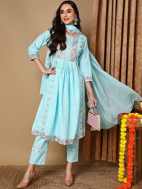light blue embroidered suit set - 20420460 - Very Small Image - 1