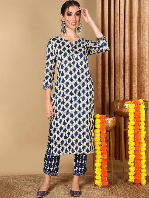 white cotton blend kurta pant set - 20420471 - Very Small Image - 1