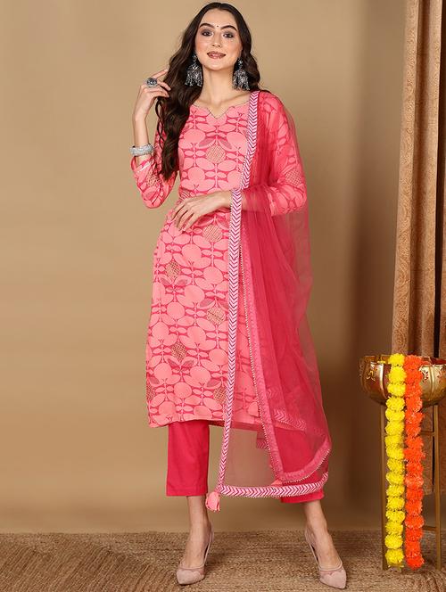 pink three quarter sleeve suit set - 20420475 - Very Small Image - 1