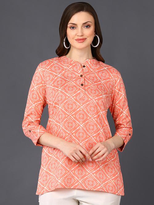 peach bandhani print a-line top - 20420500 - Very Small Image - 1