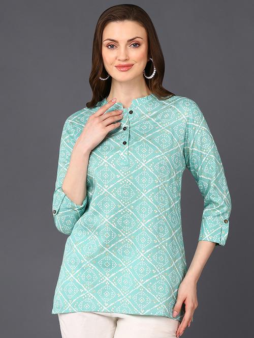 sea green bandhani print regular tunic - 20420501 - Very Small Image - 1