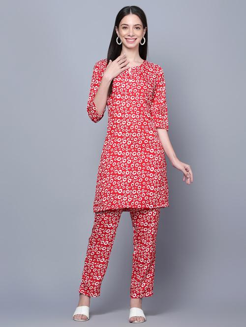 women red notch neck kurta pant set - 20420514 - Very Small Image - 1