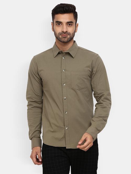 green solid long sleeves casual shirt - 20420603 - Very Small Image - 1