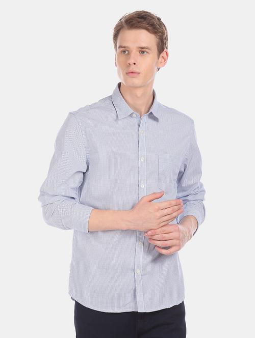 light blue checkered long sleeves casual shirt - 20420628 - Very Small Image - 1