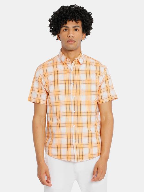 orange checkered short sleeves casual shirt - 20420630 - Very Small Image - 1