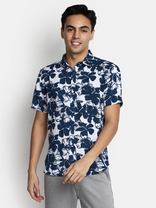 men's blue floral print shirt - 20420639 - Very Small Image - 1