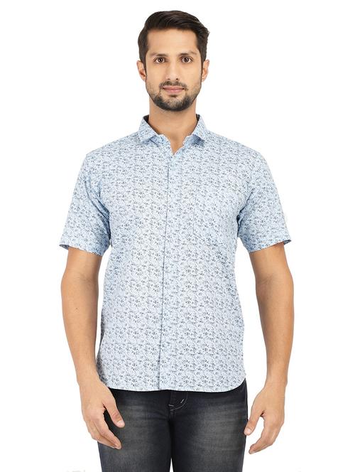 men's light blue printed casual shirt - 20420676 - Very Small Image - 1
