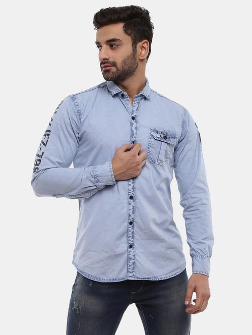 light blue solid long sleeves causal shirt - 20420679 - Very Small Image - 1
