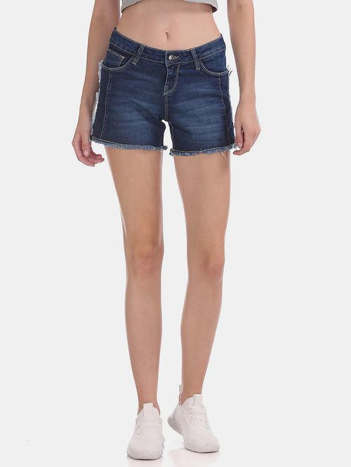 dark blue solid denim shorts - 20420736 - Very Small Image - 1