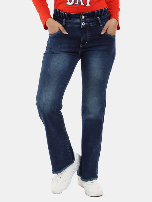 dark blue acid wash denim bootcut jeans - 20420804 - Very Small Image - 1