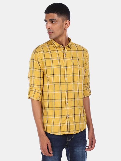 yellow checkered long sleeves casual shirt - 20421244 - Very Small Image - 1