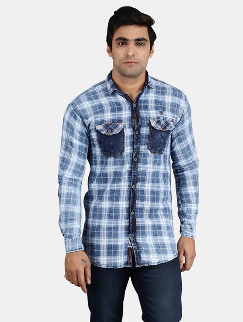 light blue checkered long sleeves casual shirt - 20421246 - Very Small Image - 1