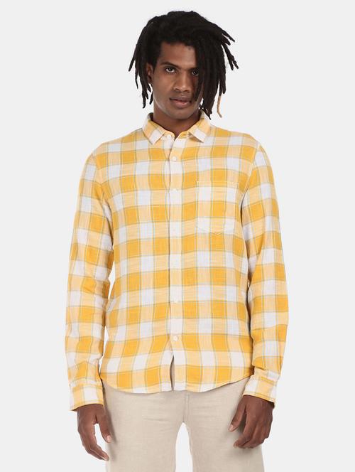 yellow checkered long sleeves casual shirt - 20421272 - Very Small Image - 1