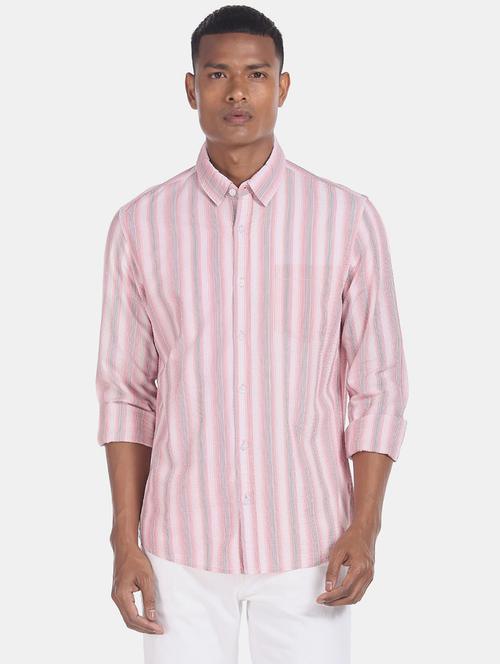 pink striped long sleeves casual shirt - 20421287 - Very Small Image - 1