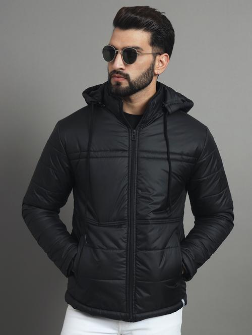 men black solid long sleeve quilted jacket - 20421392 - Very Small Image - 1